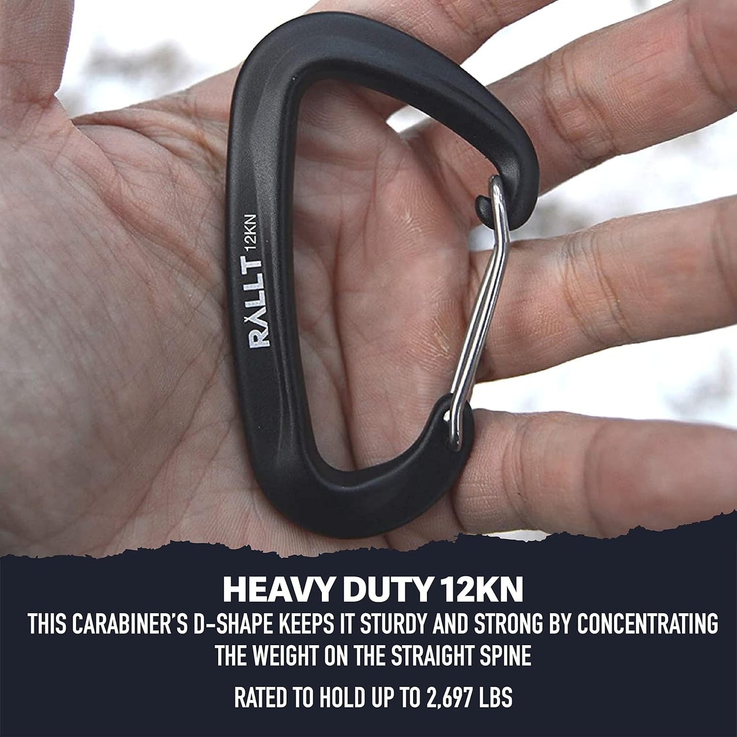 Carabiners 12Kn- Heavy Duty Carabiner Clip for Hiking, Hammock, Backpacking- Lightweight, No Rust Aluminum Camping Accessories