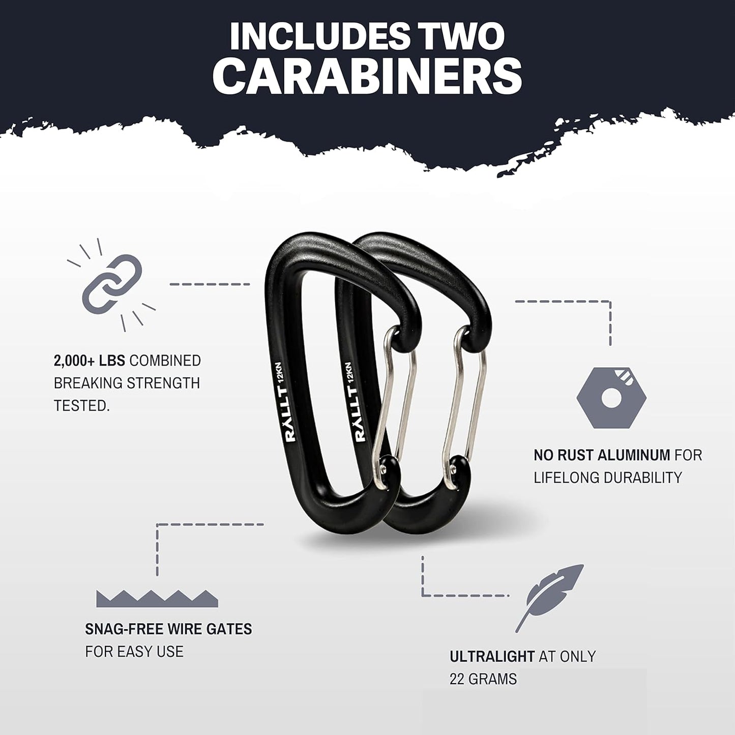 Carabiners 12Kn- Heavy Duty Carabiner Clip for Hiking, Hammock, Backpacking- Lightweight, No Rust Aluminum Camping Accessories