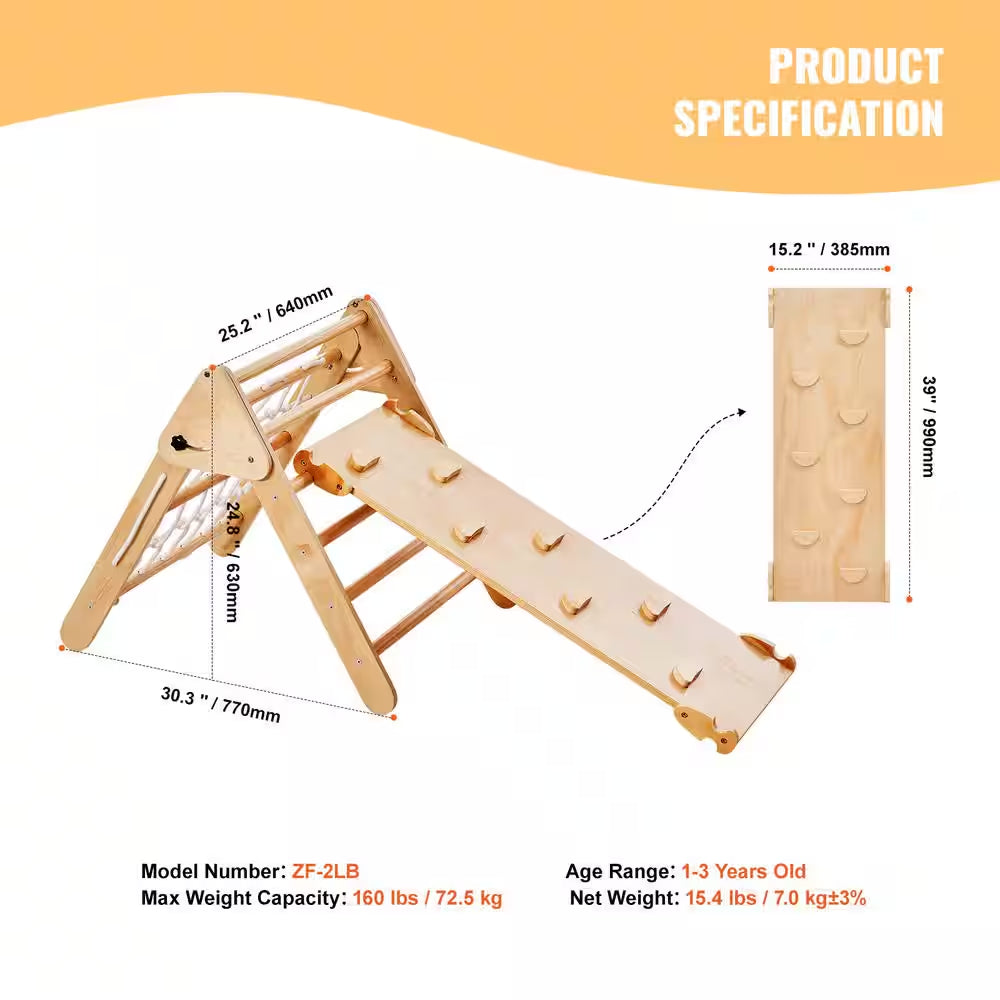 4-In-1 Toddler Climbing Toys Set, Montessori Pikler Triangle and Ramp, Large Wooden Climbing Gym for Indoor Play, Yellow