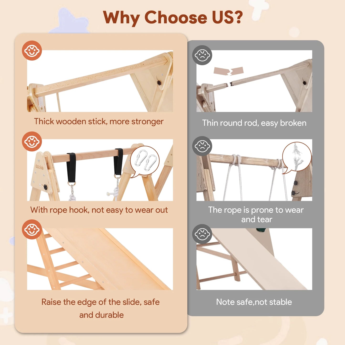 7-In-1 Toddlers Triangle Climbing Toys Set with 2 Swings, Foldable Wood Montessori Climber Kids Indoor Outdoor Playground Jungle Play Gym for Boys Girls
