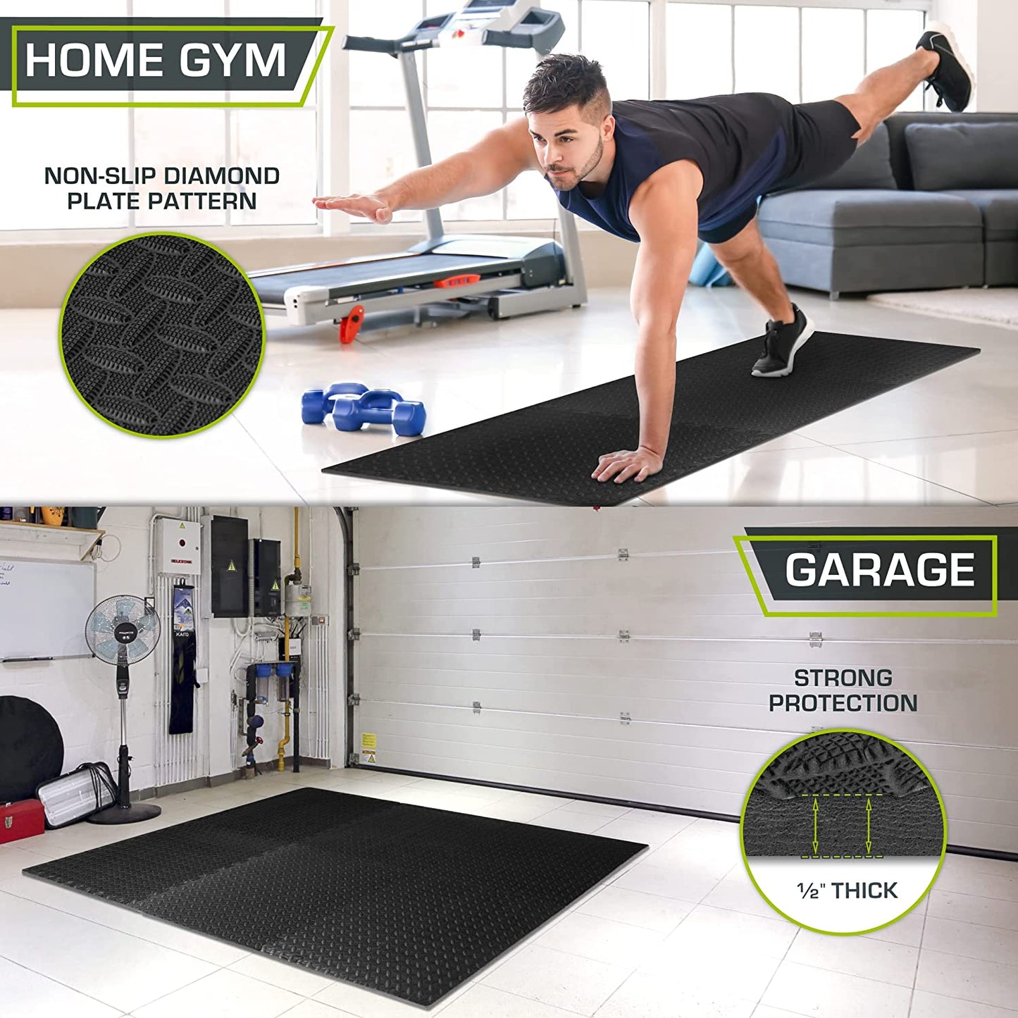 Puzzle Exercise Mat ½ In, EVA Interlocking Foam Floor Tiles for Home Gym, Mat for Home Workout Equipment, Floor Padding for Kids, Blue, 24 in X 24 in X ½ In, 24 Sq Ft - 6 Tiles