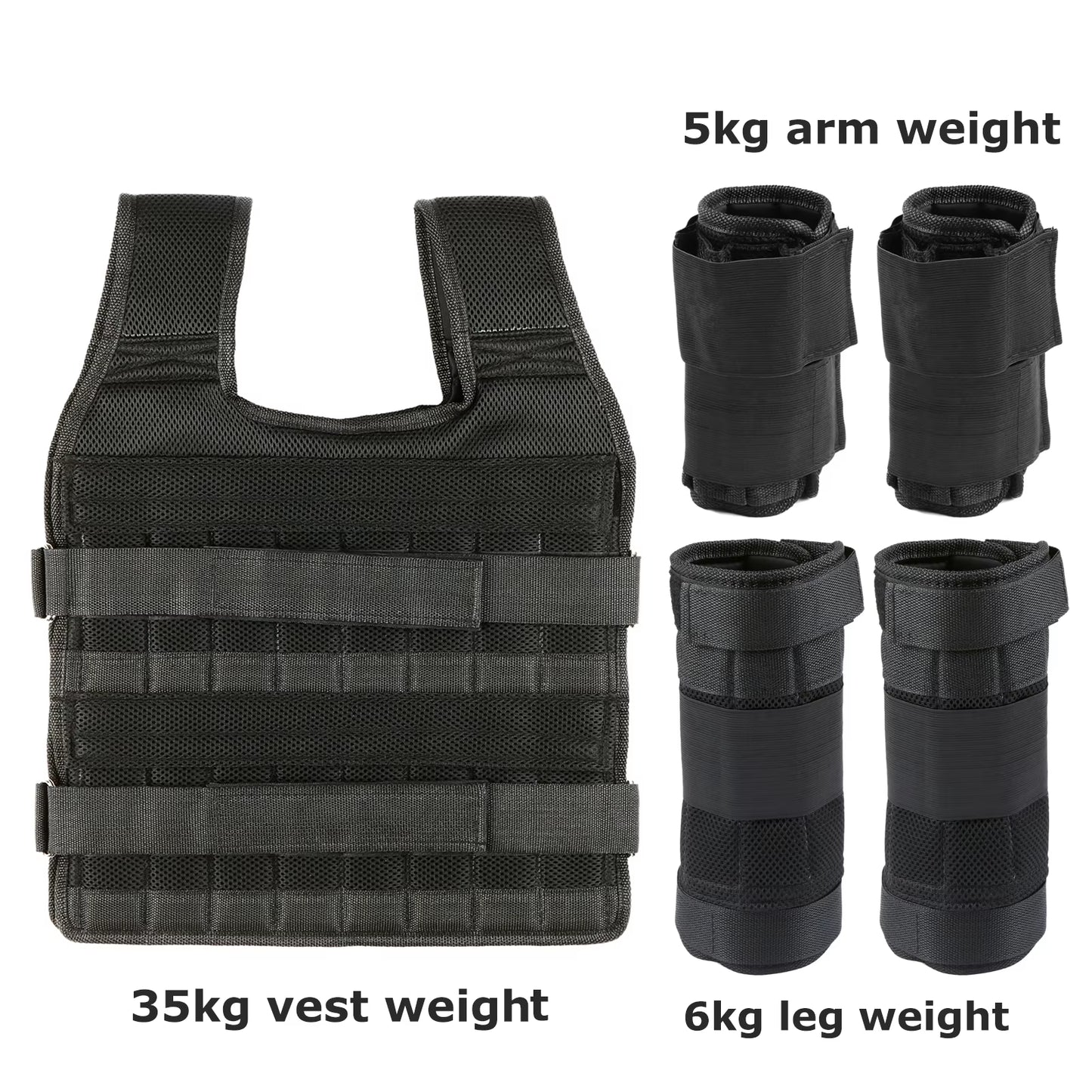 Max Loading 35Kg Adjustable Vest Weight Exercise Weight Loading Cloth Strength Training with 6Kg Leg Weight 5Kg Arm Weight Empty