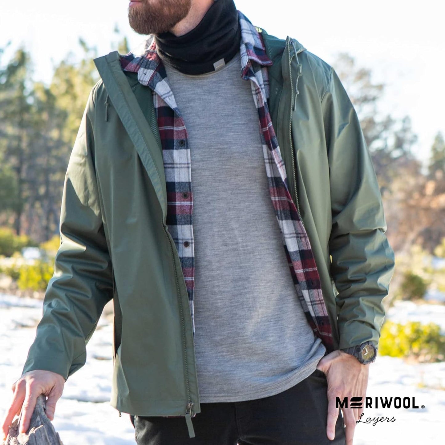 Mens Base Layer - 100% Merino Wool Midweight Long Sleeve Thermal Shirt