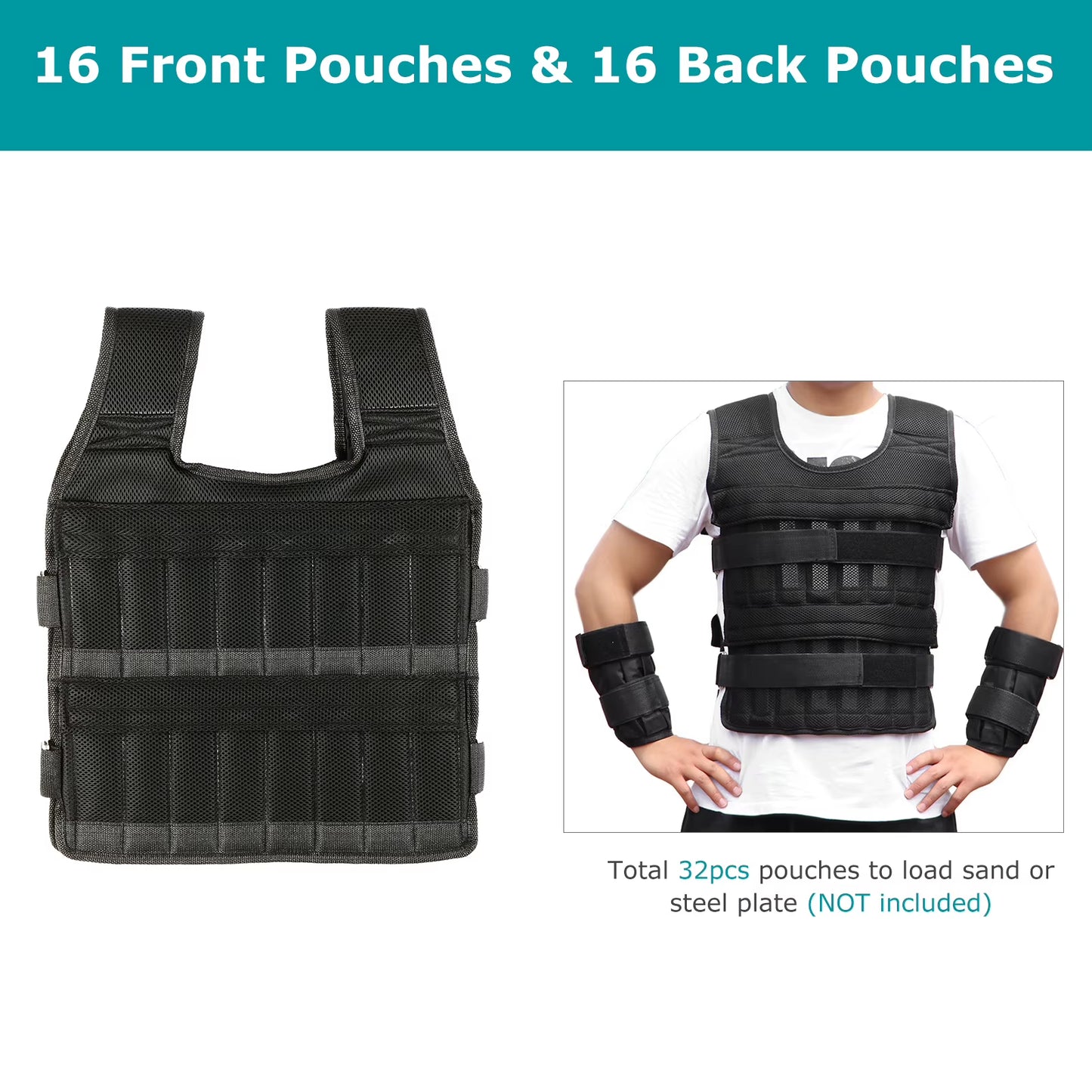 Max Loading 35Kg Adjustable Vest Weight Exercise Weight Loading Cloth Strength Training with 6Kg Leg Weight 5Kg Arm Weight Empty