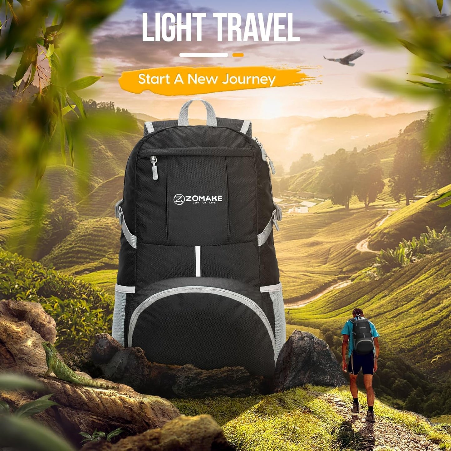 Lightweight Packable Backpack 35L, Light Foldable Backpacks Water Resistant Collapsible Hiking Bag, Compact Folding Day Pack for Travel Camping(Black)