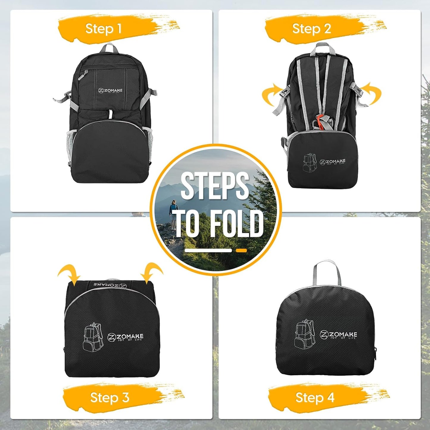 Lightweight Packable Backpack 35L, Light Foldable Backpacks Water Resistant Collapsible Hiking Bag, Compact Folding Day Pack for Travel Camping(Black)
