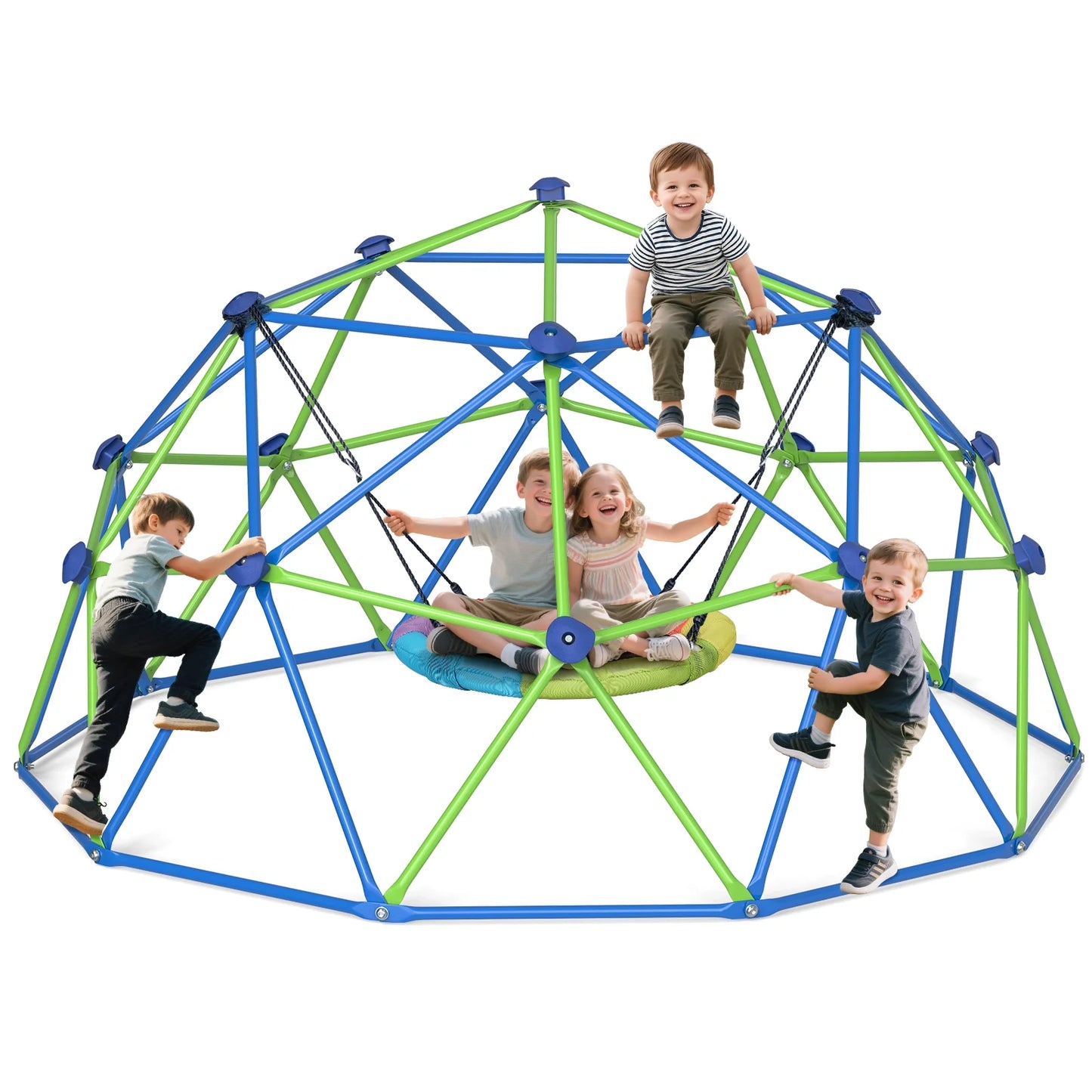 10FT Climbing Dome with Swing Set, Kids Dome Climber Jungle Gym Outdoor Play Toddler Play Set for Ages 3-10, Supports up to 880Lbs