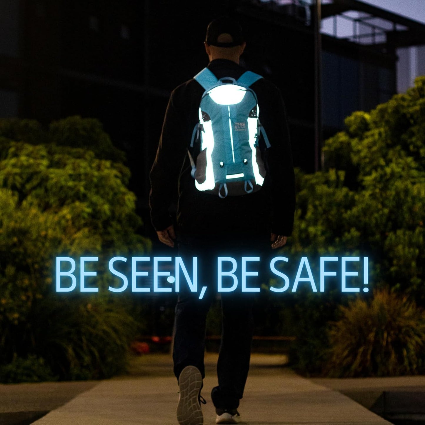 Reflective Motorcycle Backpack – Lightweight Hi Viz Riding Gear with Helmet Holder, Laptop Pocket, Ventilated Back, Cycling, Hiking, Sport & Commuter Daypack (Light Blue Backpack)