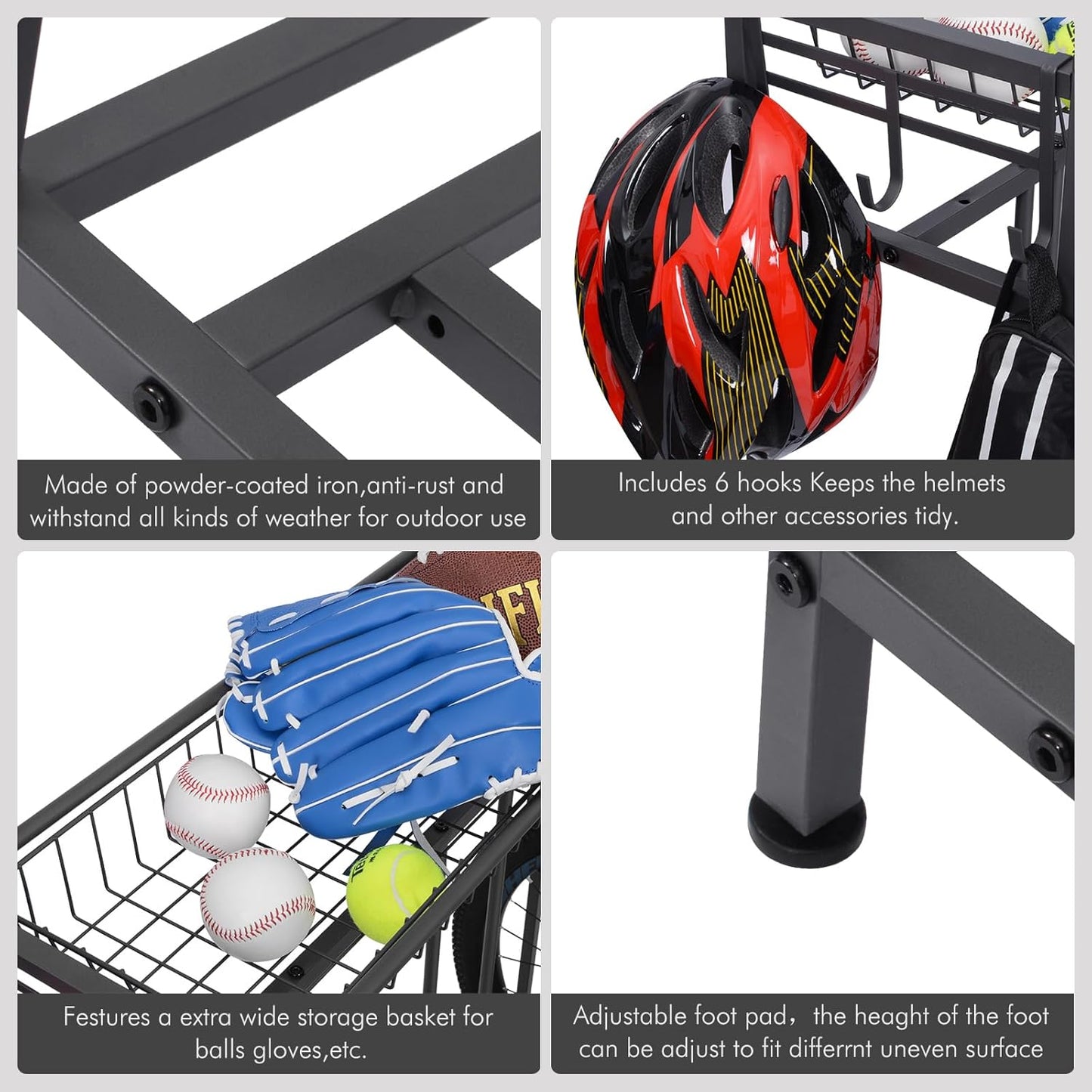 Bike Stand Rack, 3 Bicycle Floor Parking Stand, Bike Rack for Garage Storage, 3 Widths Adjustable Bike Slot for Mountain, Hybrid, Kids Bicycles, Indoor Outdoor Bike and Sports Storage Station