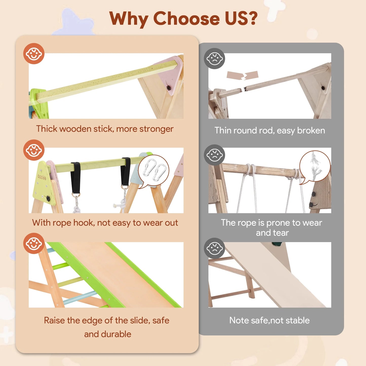 7-In-1 Toddlers Triangle Climbing Toys Set with 2 Swings, Foldable Wood Montessori Climber Kids Indoor Outdoor Playground Jungle Play Gym for Boys Girls