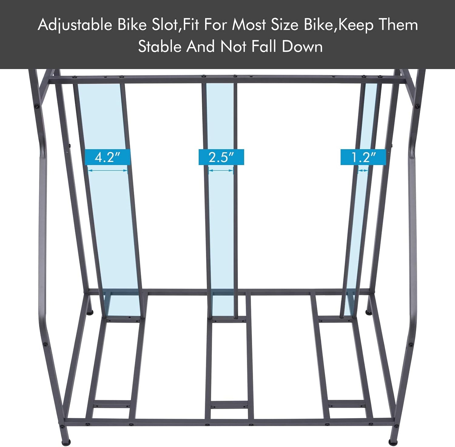 Bike Stand Rack, 3 Bicycle Floor Parking Stand, Bike Rack for Garage Storage, 3 Widths Adjustable Bike Slot for Mountain, Hybrid, Kids Bicycles, Indoor Outdoor Bike and Sports Storage Station