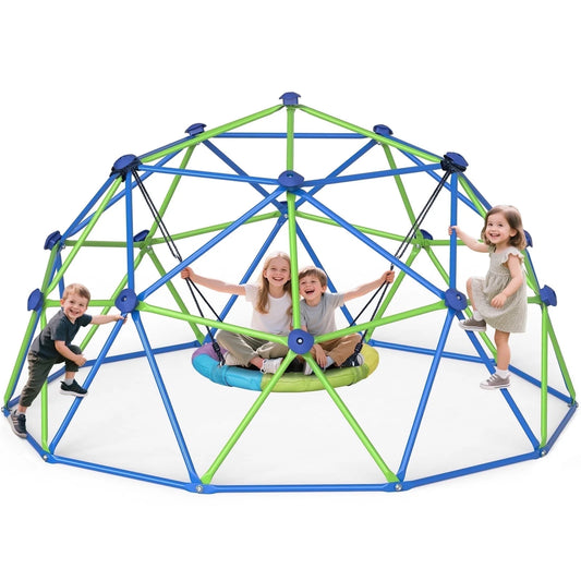 10FT Climbing Dome with Swing Set, Kids Dome Climber Jungle Gym Outdoor Play Toddler Play Set for Ages 3-10, Supports up to 880Lbs