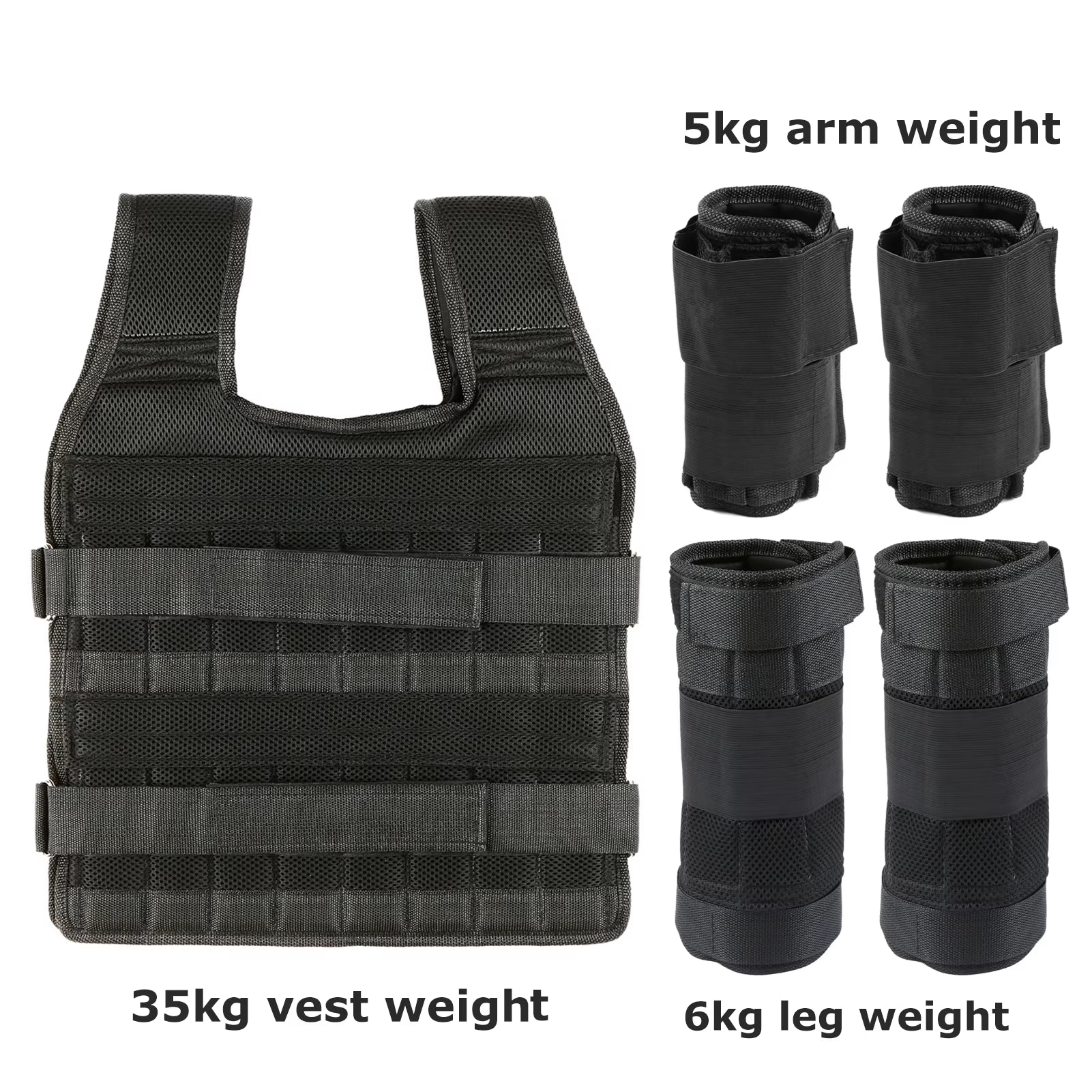 Max Loading 35Kg Adjustable Vest Weight Exercise Weight Loading Cloth Strength Training with 6Kg Leg Weight 5Kg Arm Weight Empty